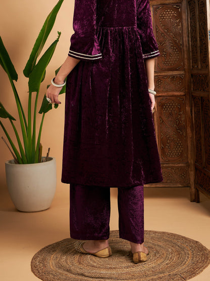 Purple Velvet Straight Pants