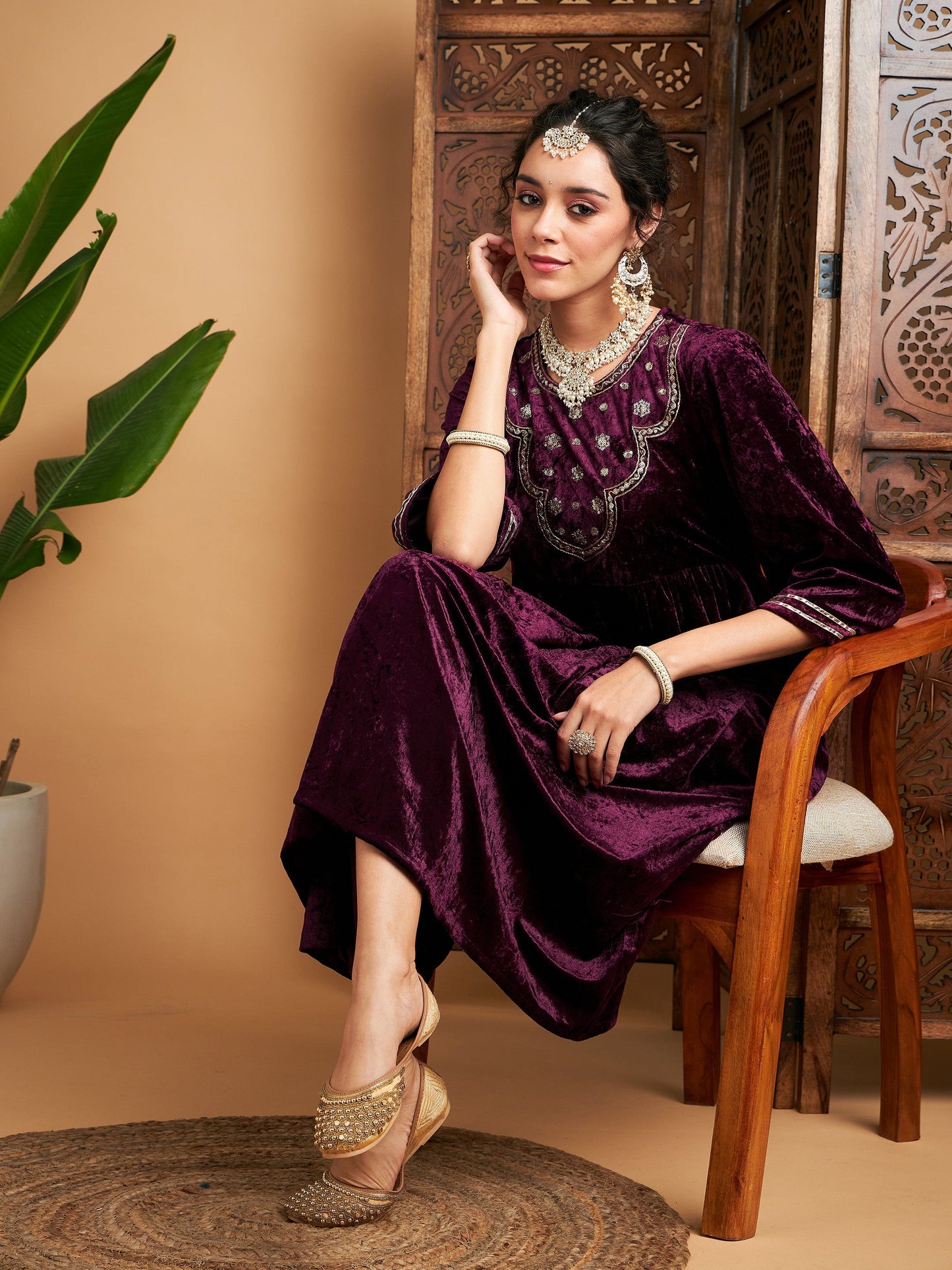 Purple Velvet Straight Pants