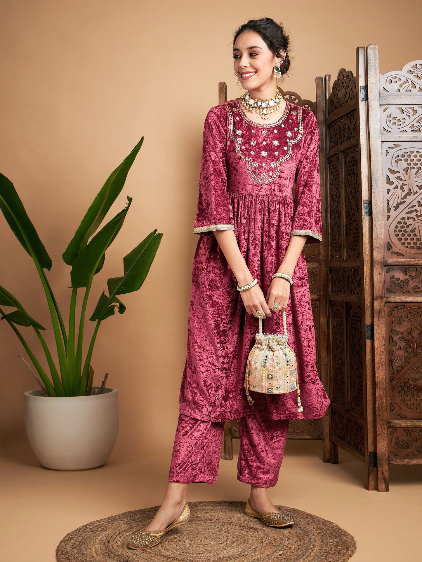 Pink Velvet Straight Pants