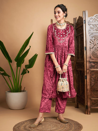 Pink Velvet Straight Pants