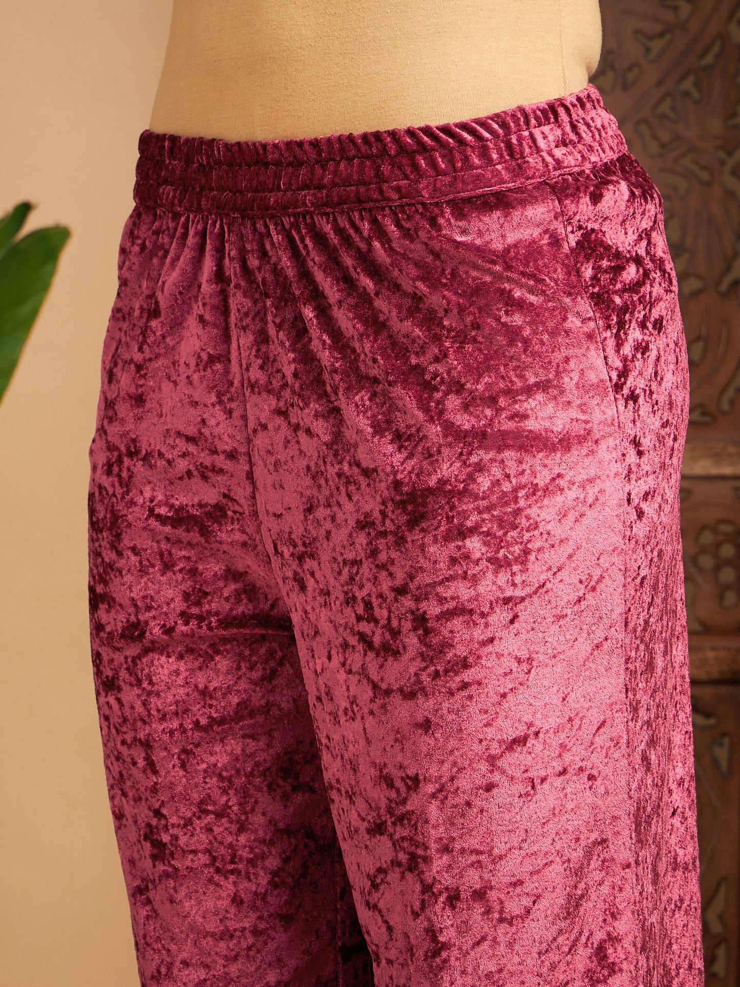 Pink Velvet Straight Pants