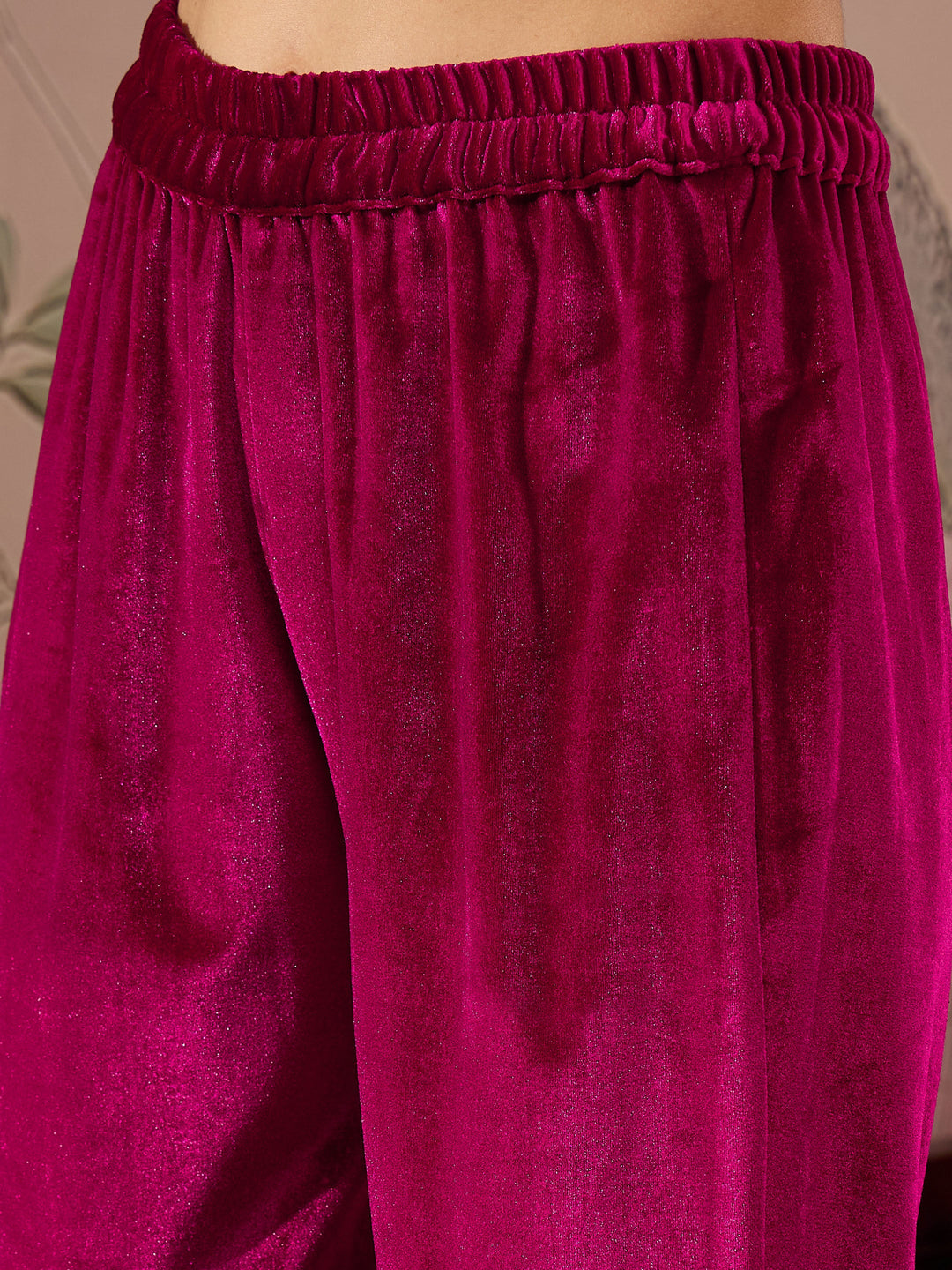 Fuchsia Velvet Hem Embroidered Pencil Pants -Shae by SASSAFRAS