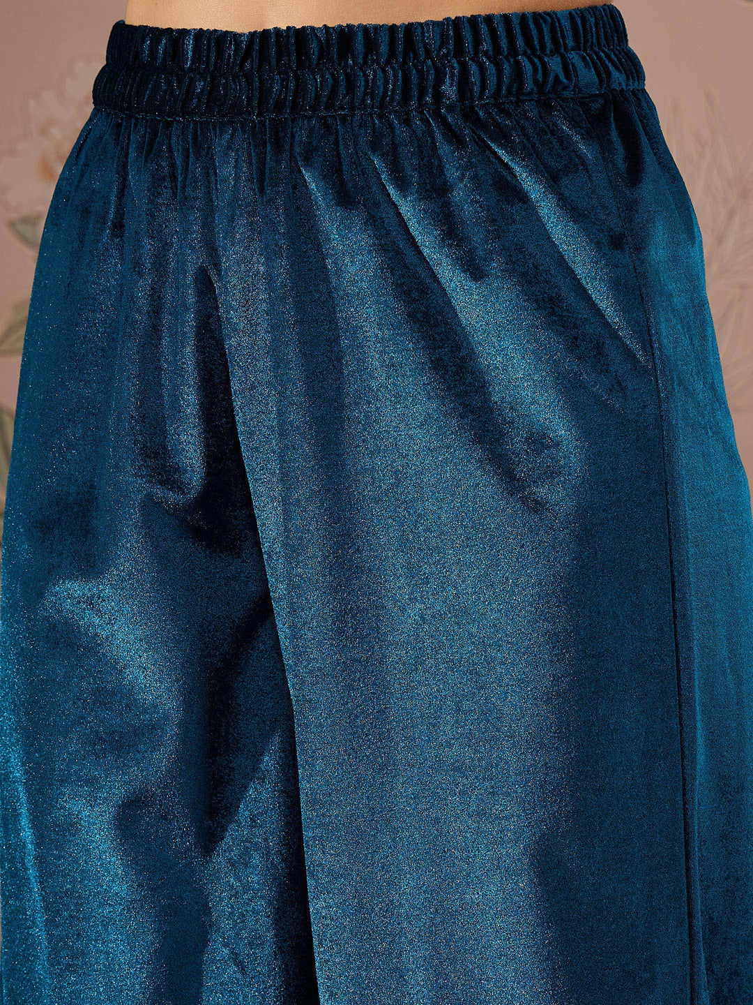 Teal Velvet Hem Embroidered Afghani Pants -Shae by SASSAFRAS