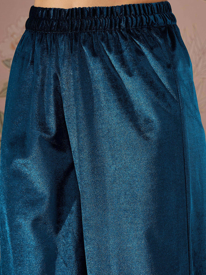 Teal Velvet Hem Embroidered Afghani Pants -Shae by SASSAFRAS
