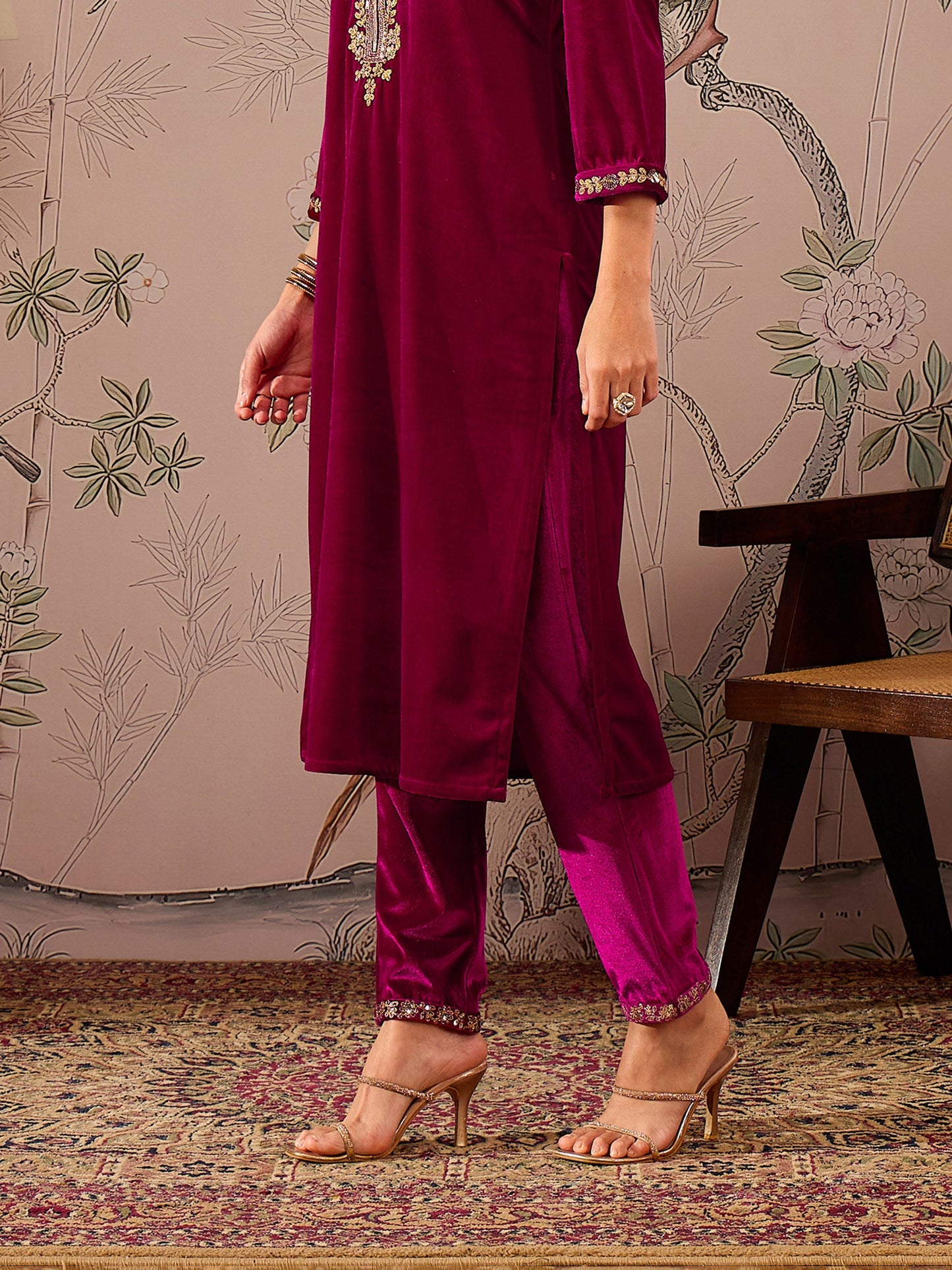 Fuchsia Velvet Elasticated Straight Pants -Shae by SASSAFRAS