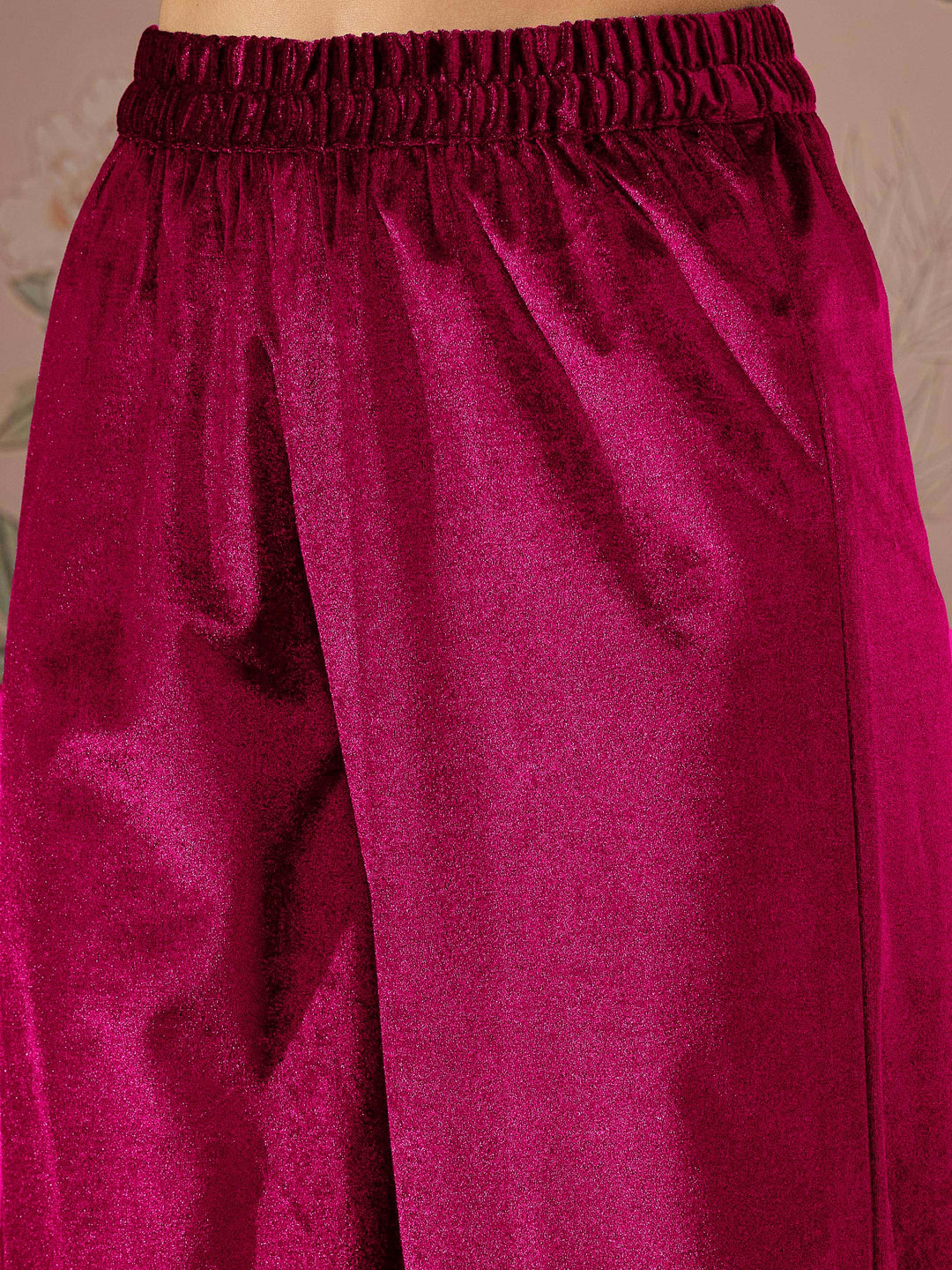 Fuchsia Velvet Elasticated Straight Pants -Shae by SASSAFRAS