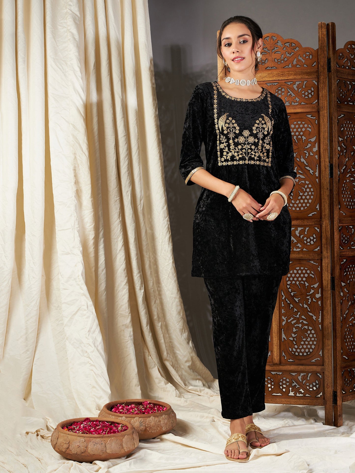 Black Velvet Pencil Pants