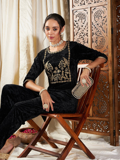Black Velvet Pencil Pants