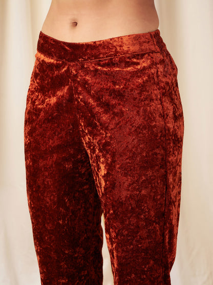 Rust Velvet Pencil Pants