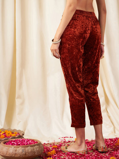 Rust Velvet Pencil Pants