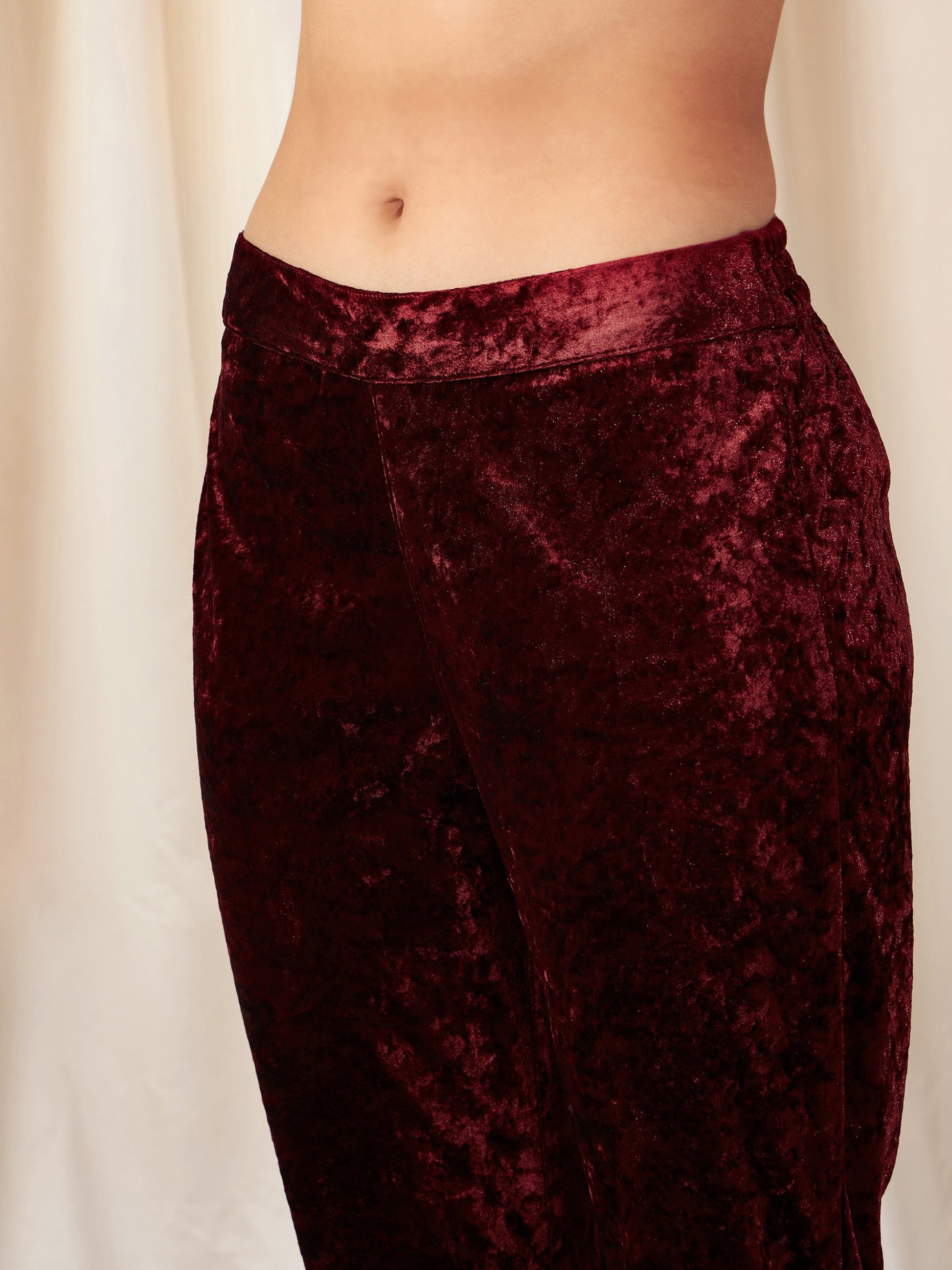 Maroon Velvet Pencil Pants-Shae by SASSAFRAS