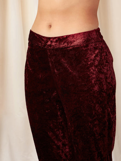 Maroon Velvet Pencil Pants-Shae by SASSAFRAS