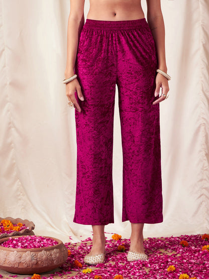 Fuchsia Velvet Straight Pants-Shae by SASSAFRAS