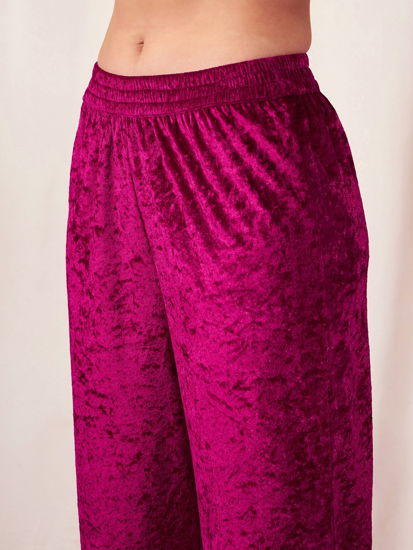 Fuchsia Velvet Straight Pants-Shae by SASSAFRAS