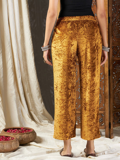 Mustard Velvet Straight Pants-Shae by SASSAFRAS