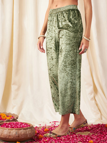 Olive Velvet Straight Pants-Shae by SASSAFRAS