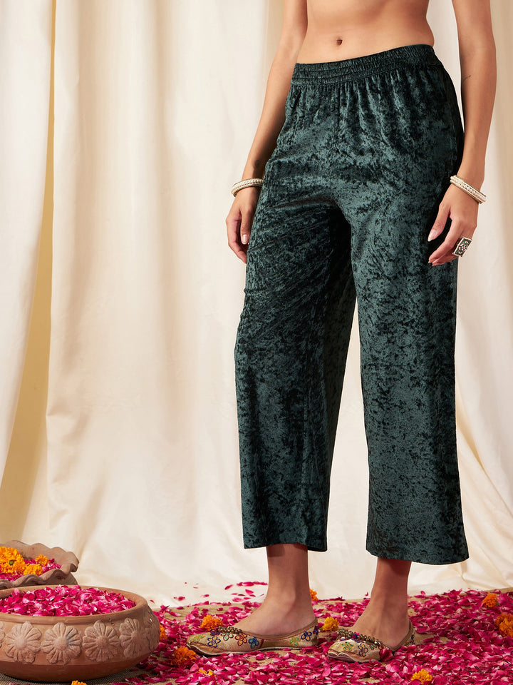 Emerald Green Velvet Straight Pants-Shae by SASSAFRAS