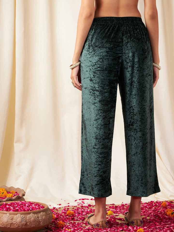 Emerald Green Velvet Straight Pants-Shae by SASSAFRAS