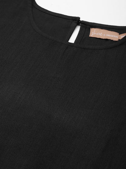 Black Foil Elephant Border Kurta With Pencil Pants