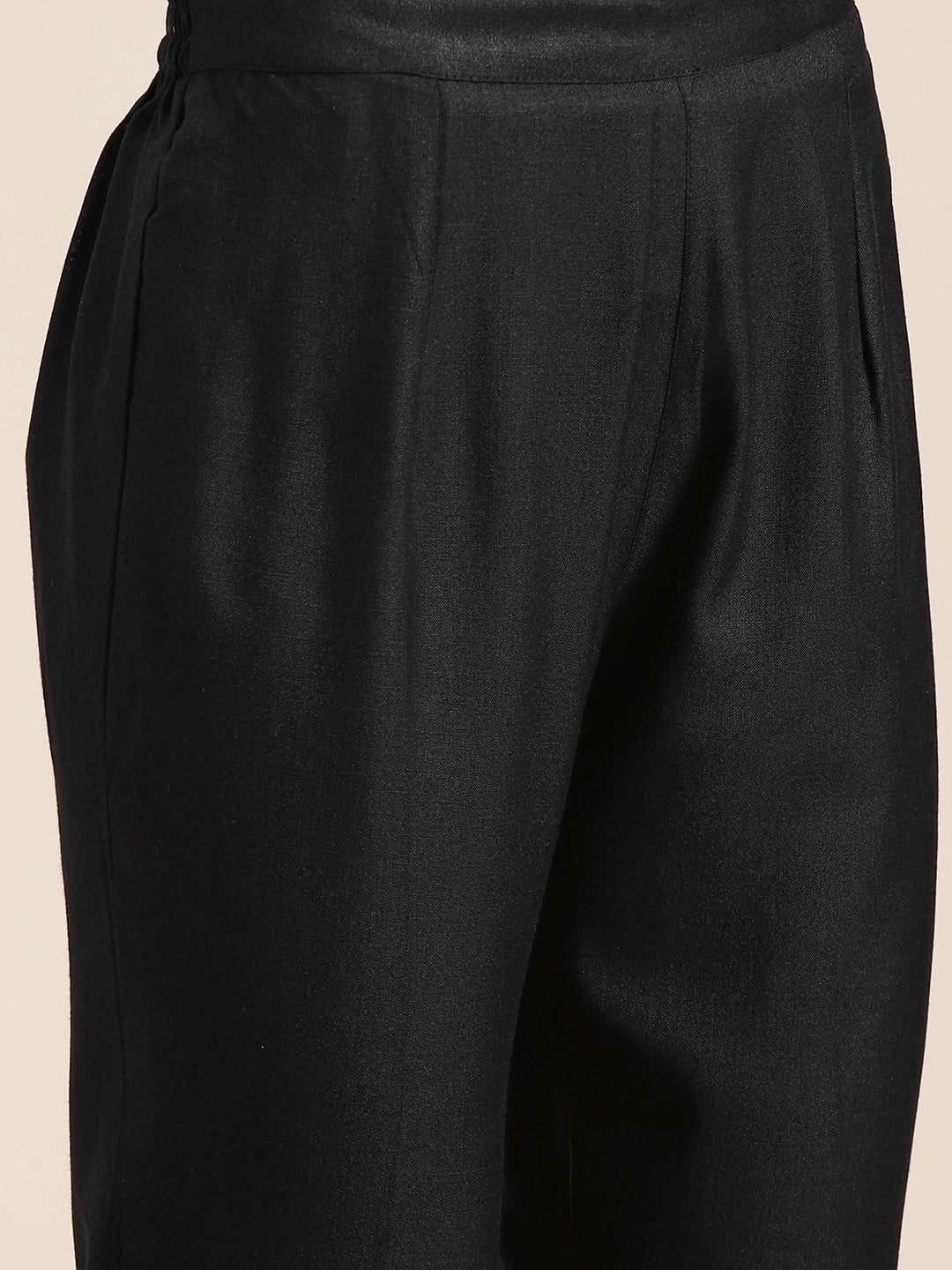 Black Foil Elephant Border Kurta With Pencil Pants
