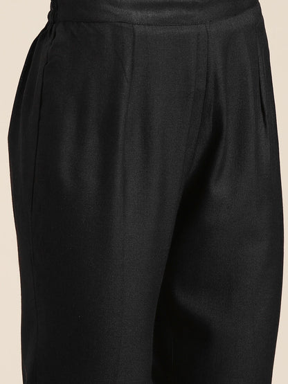 Black Foil Elephant Border Kurta With Pencil Pants