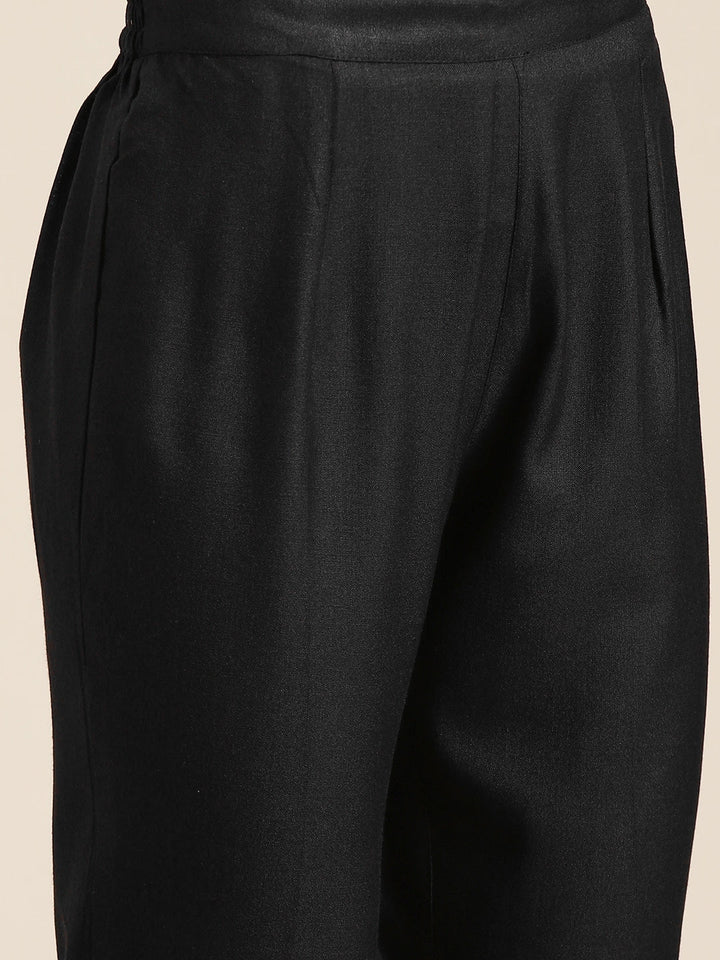 Black Foil Elephant Border Kurta With Pencil Pants