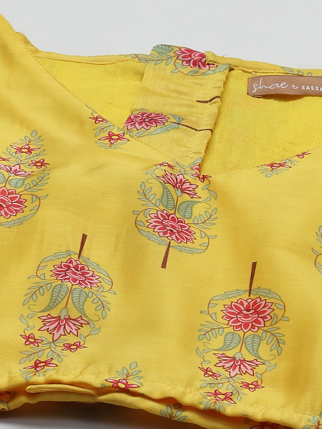 Women Yellow Chanderi Floral Crop Top With Anarkali Skirt