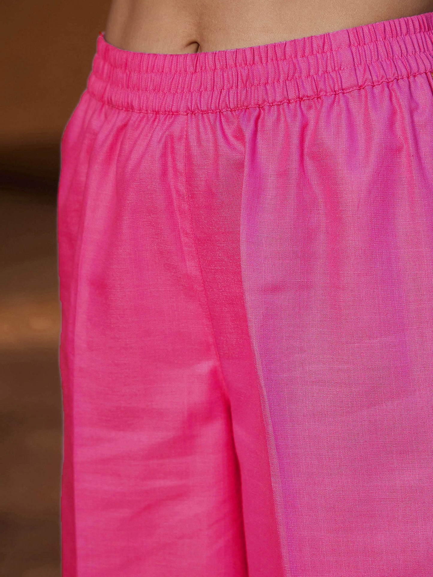 Fuchsia Embroidered Sleeve Shirt Kurti With Palazzos-Shae by SASSAFRAS