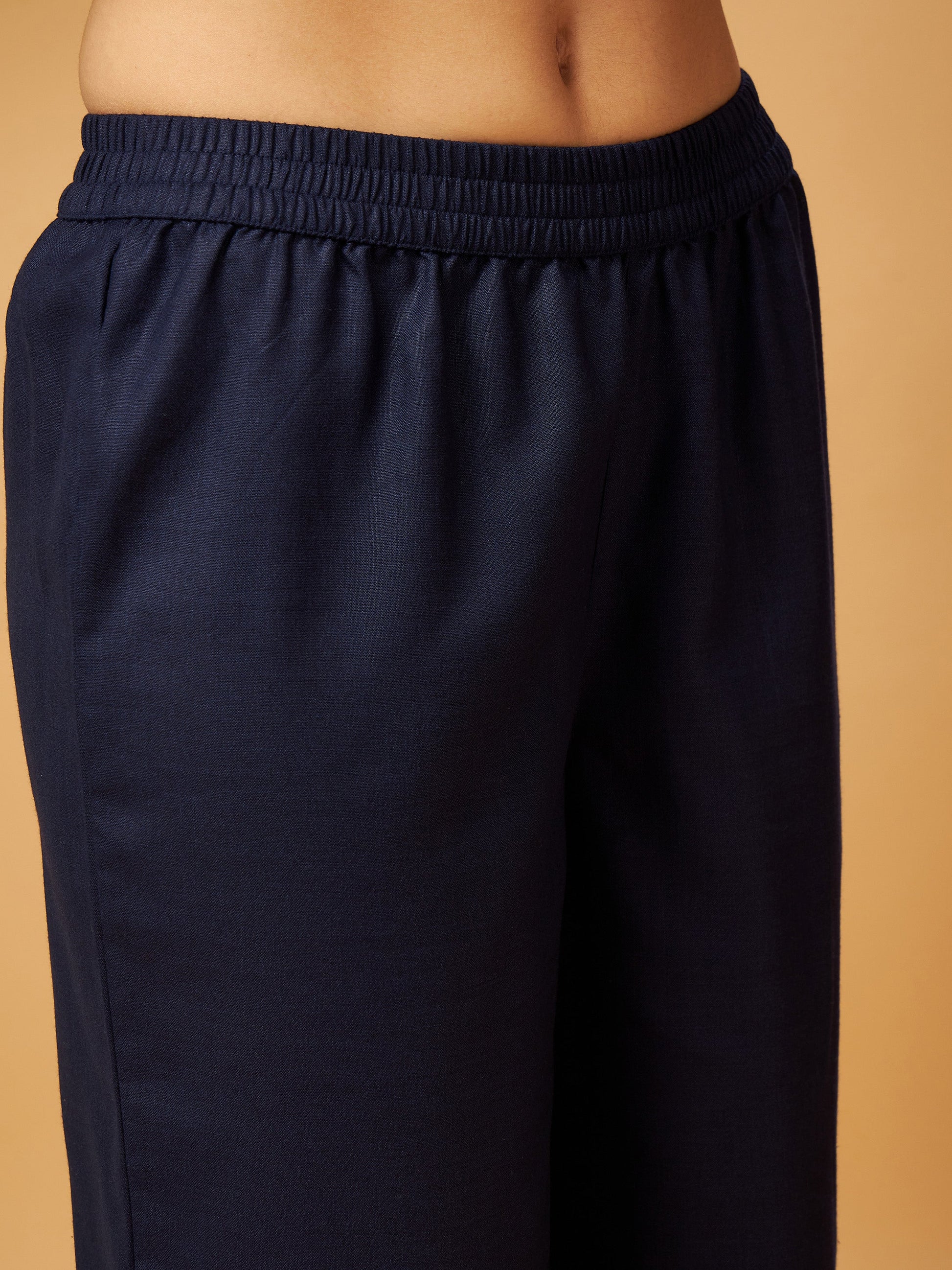 Navy Zari Embroidered Shawl Collar Top With Palazzos-Shae by SASSAFRAS