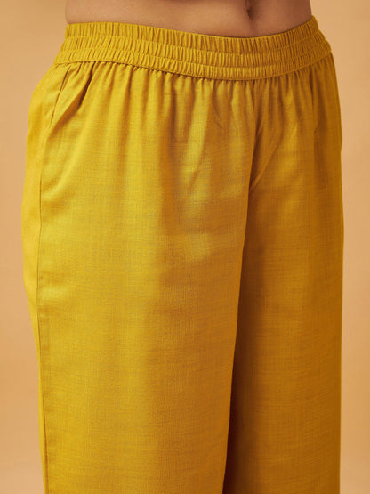 Mustard Embroidered Gathered Top With Palazzos-Shae by SASSAFRAS