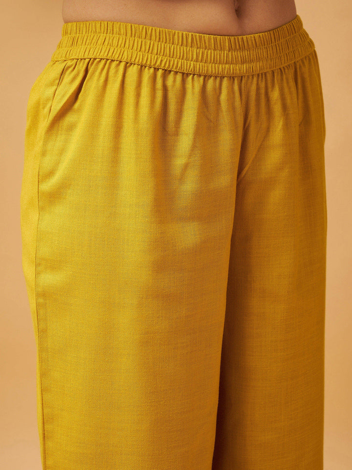 Mustard Embroidered Gathered Top With Palazzos-Shae by SASSAFRAS