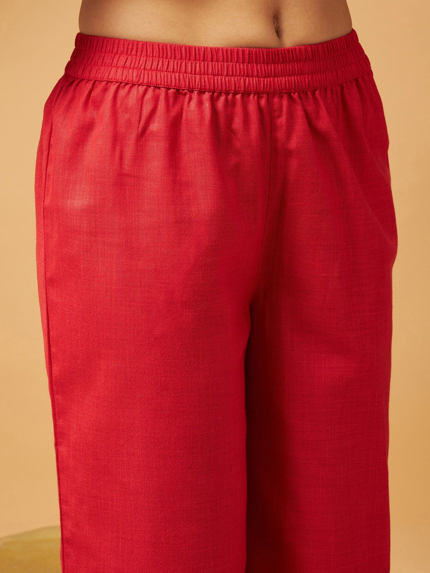 Red Embroidered Gathered Top With Palazzos-Shae by SASSAFRAS