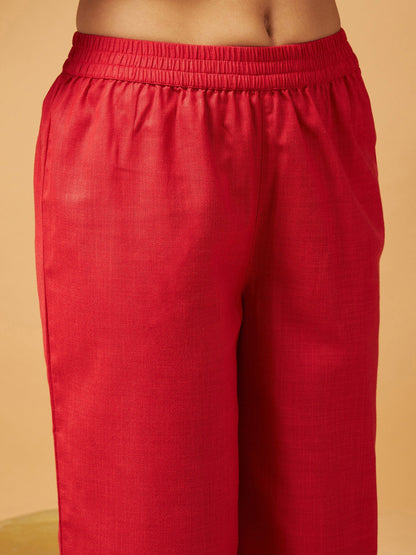 Red Embroidered Gathered Top With Palazzos-Shae by SASSAFRAS