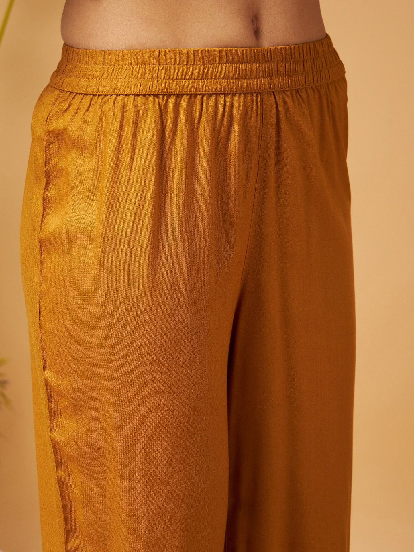 Mustard Bodice Zari Embroidered Top With Palazzos