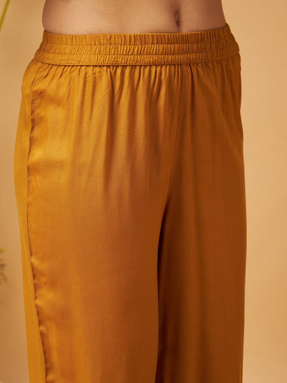 Mustard Bodice Zari Embroidered Top With Palazzos