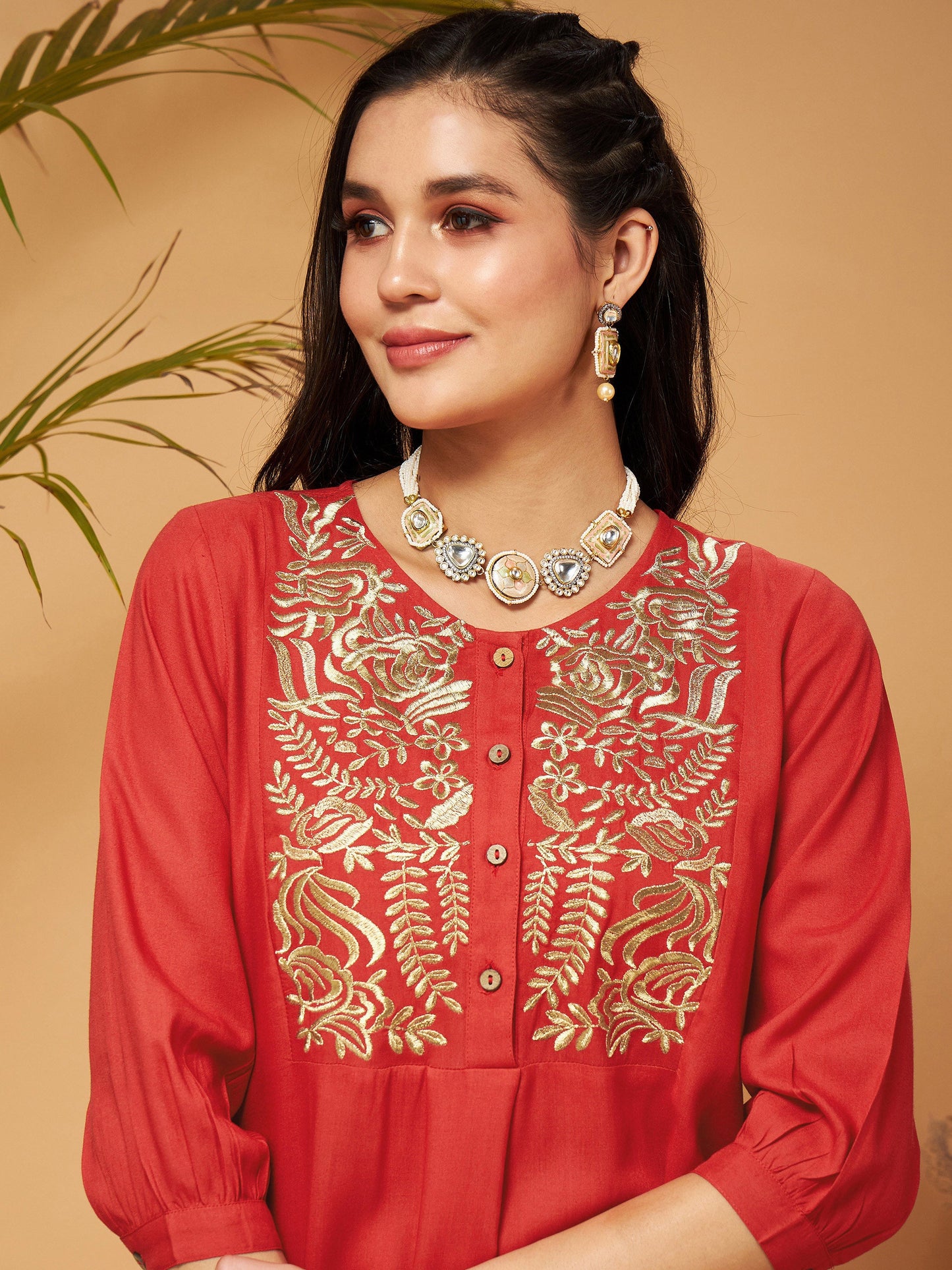 Red Bodice Zari Embroidered Top With Palazzos