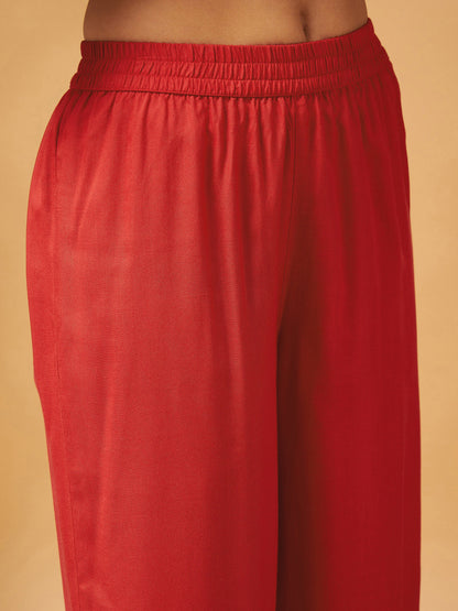 Red Bodice Zari Embroidered Top With Palazzos