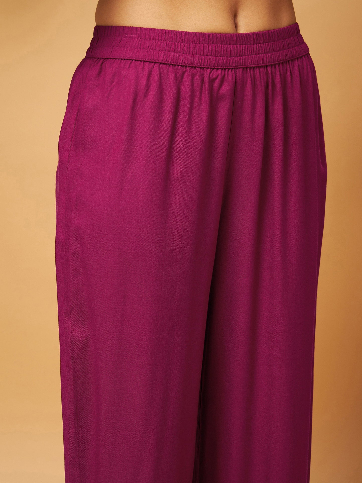 Burgundy Mirror Work Embroidered Top With Palazzos