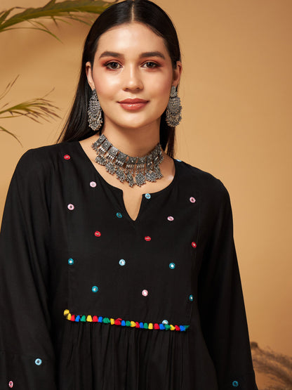 Black Mirror Work Embroidered Top With Palazzos