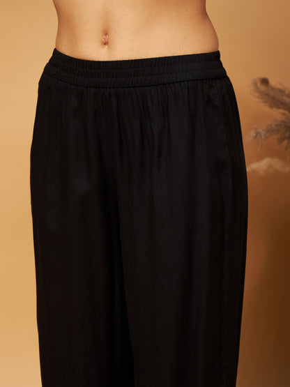 Black Mirror Work Embroidered Top With Palazzos