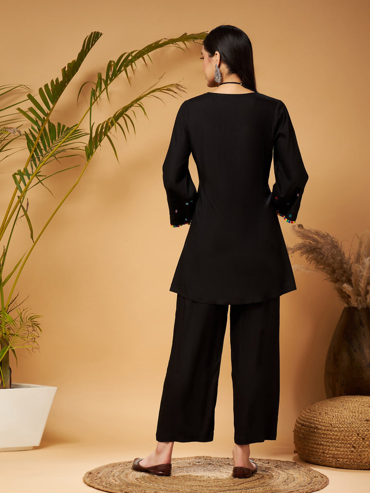 Black Mirror Work Embroidered Top With Palazzos