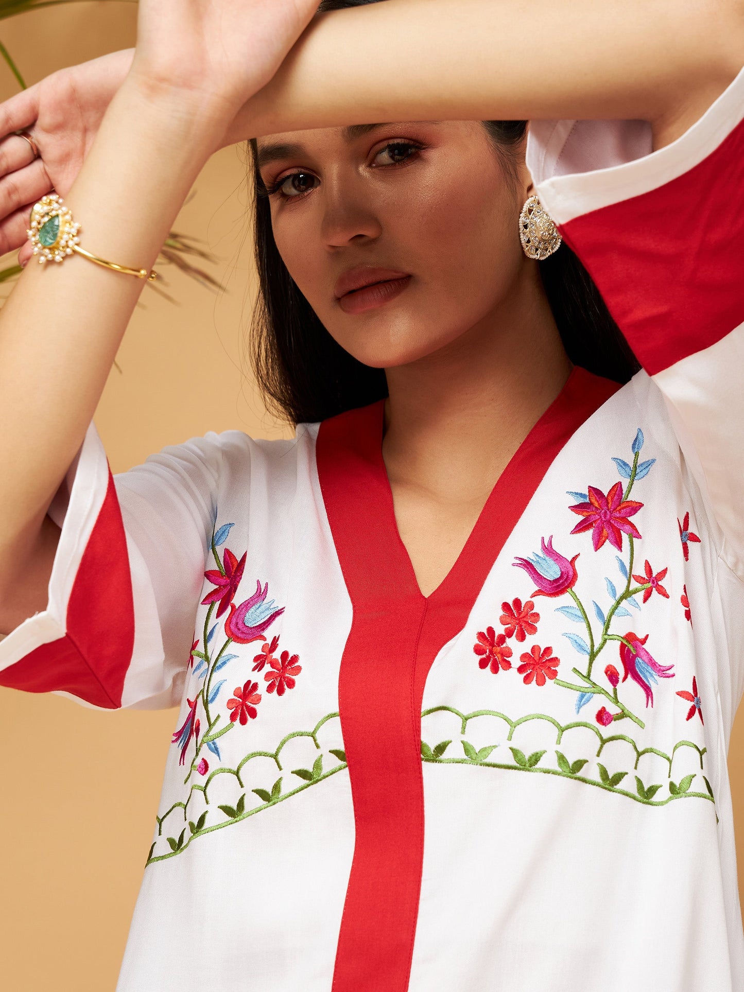 Off White Multi Thread Embroidered Top With Palazzos