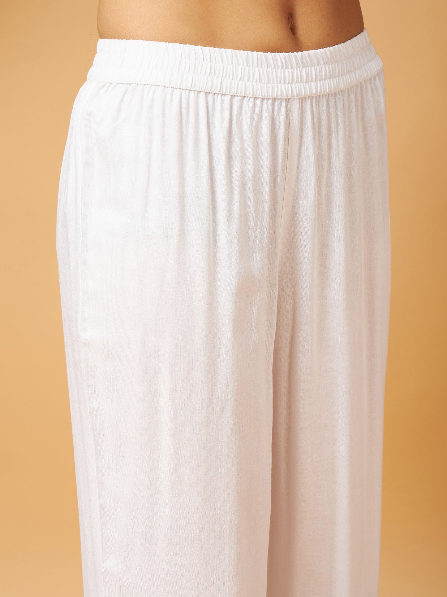 Off White Multi Thread Embroidered Top With Palazzos