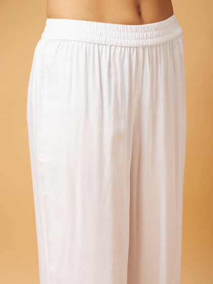 Off White Multi Thread Embroidered Top With Palazzos