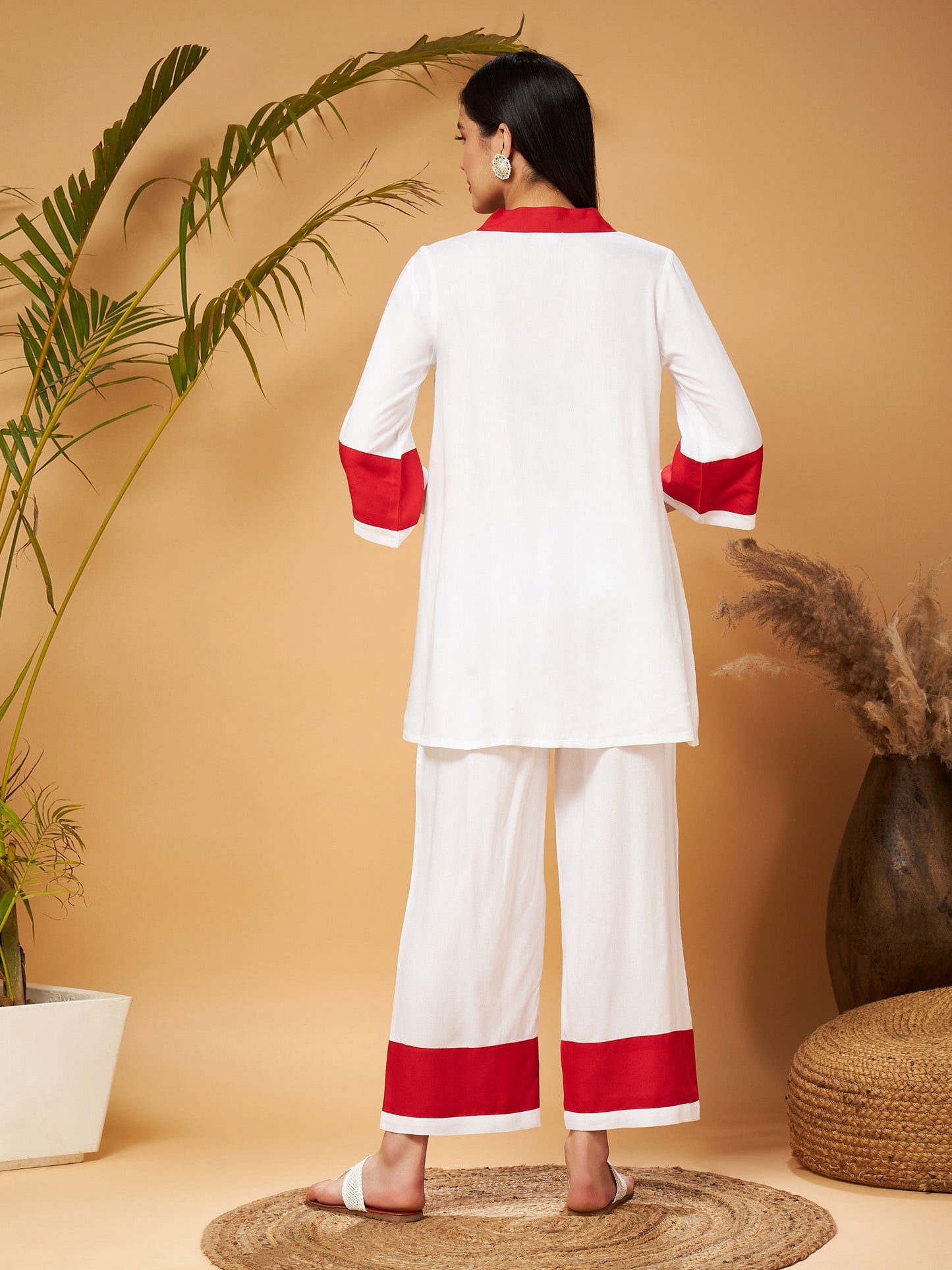 Off White Multi Thread Embroidered Top With Palazzos