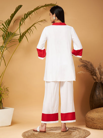 Off White Multi Thread Embroidered Top With Palazzos