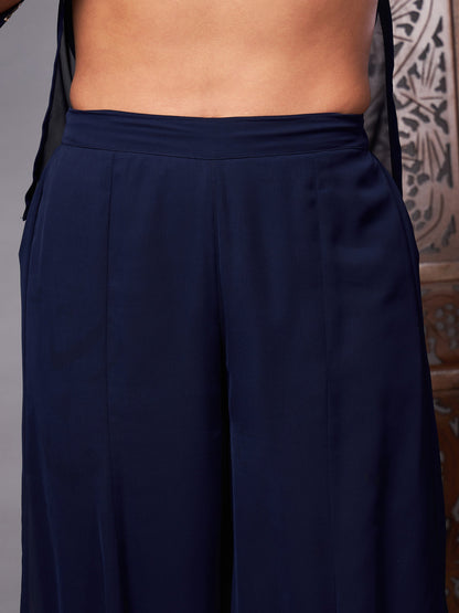 Navy Gota Embroidered Top With Palazzos