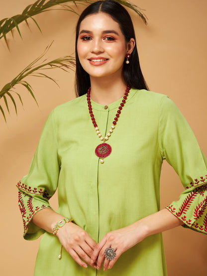 Green Embroidered Top With Palazzos
