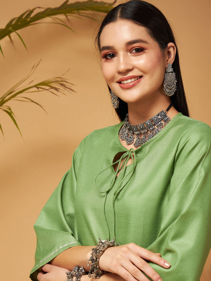 Green Peplum Gota Lace Top With Palazzos