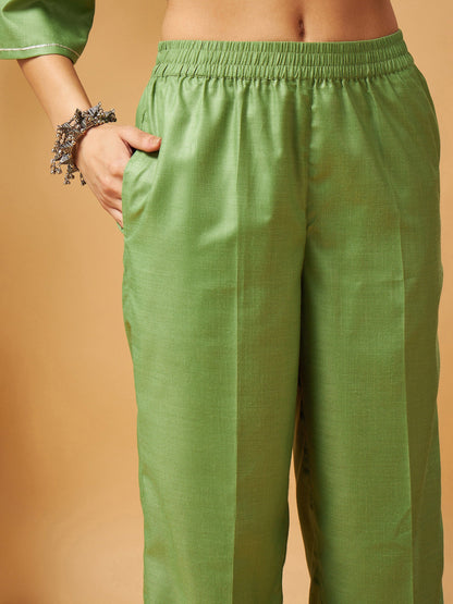 Green Peplum Gota Lace Top With Palazzos